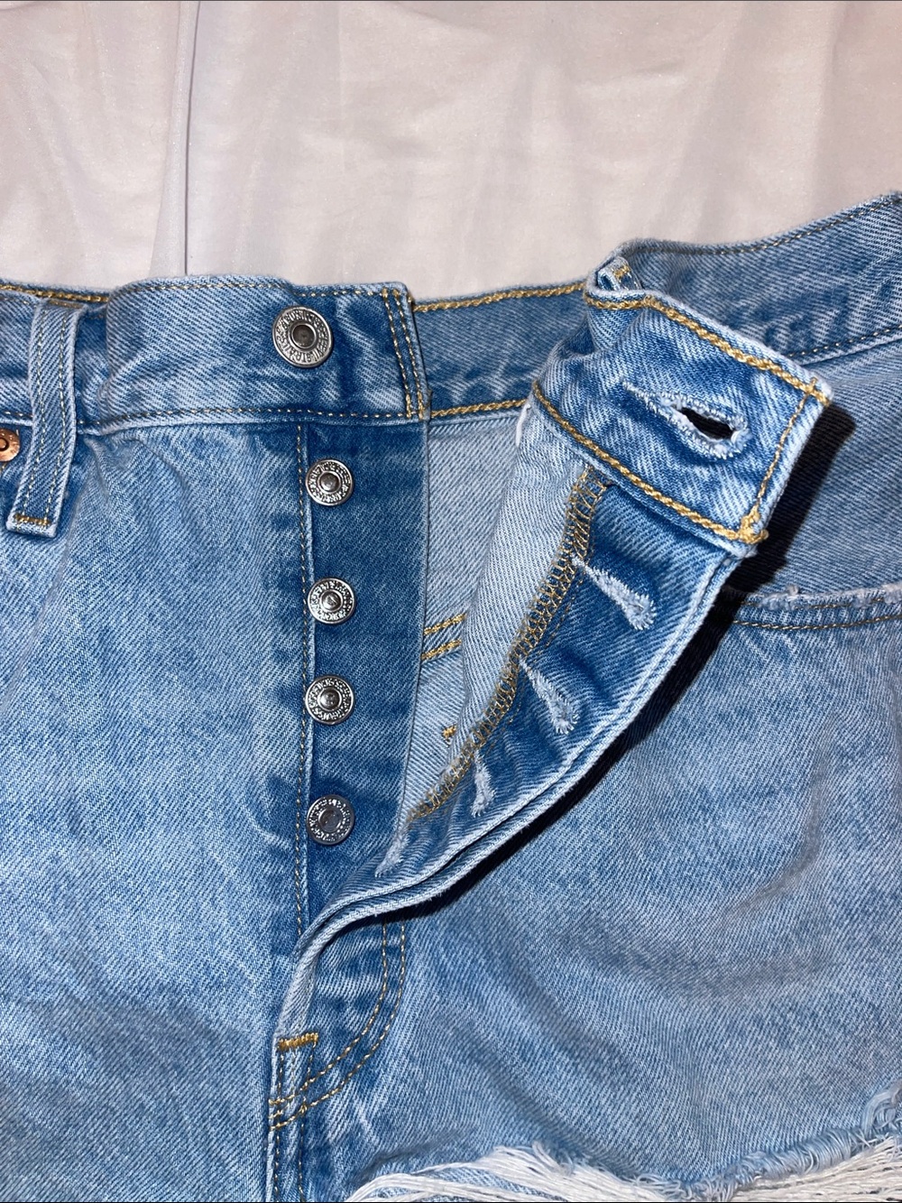 Levi’s 501 Light Blue Distressed Denim Shorts - Women's - Picture 2 of 8
